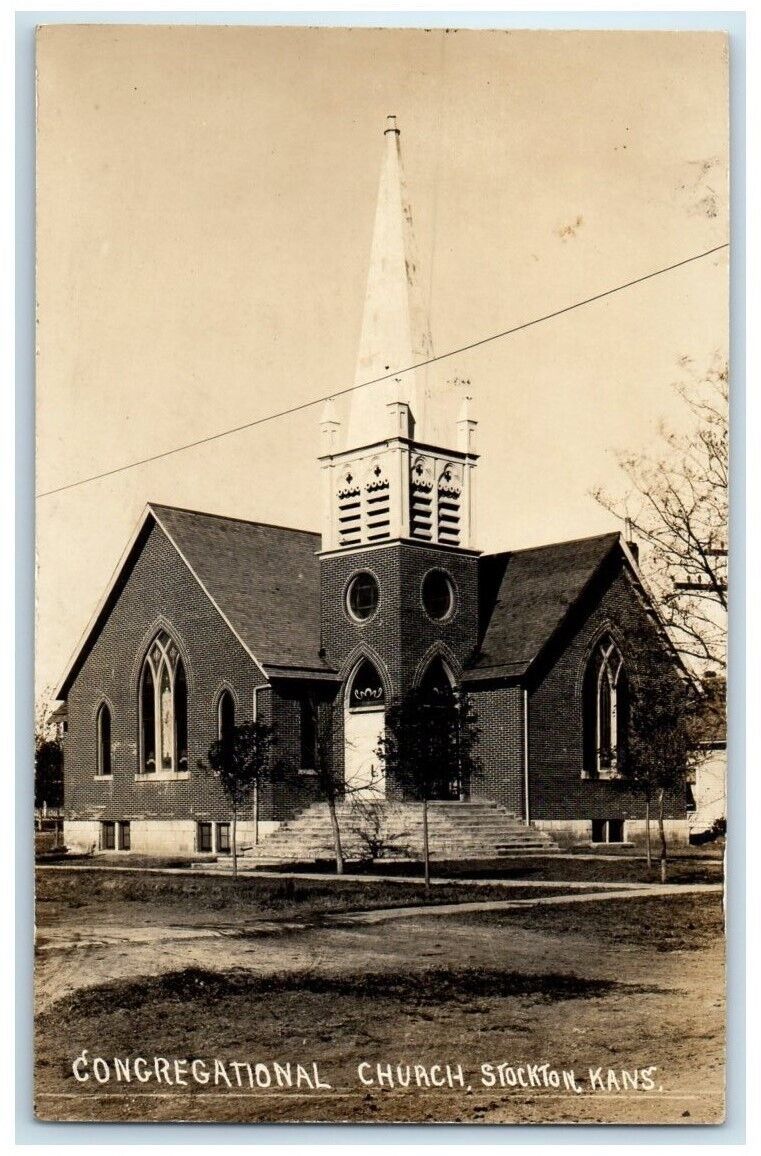 c1910\'s Congregational Church Building  Stockton Kansas KS RPPC Photo Postcard