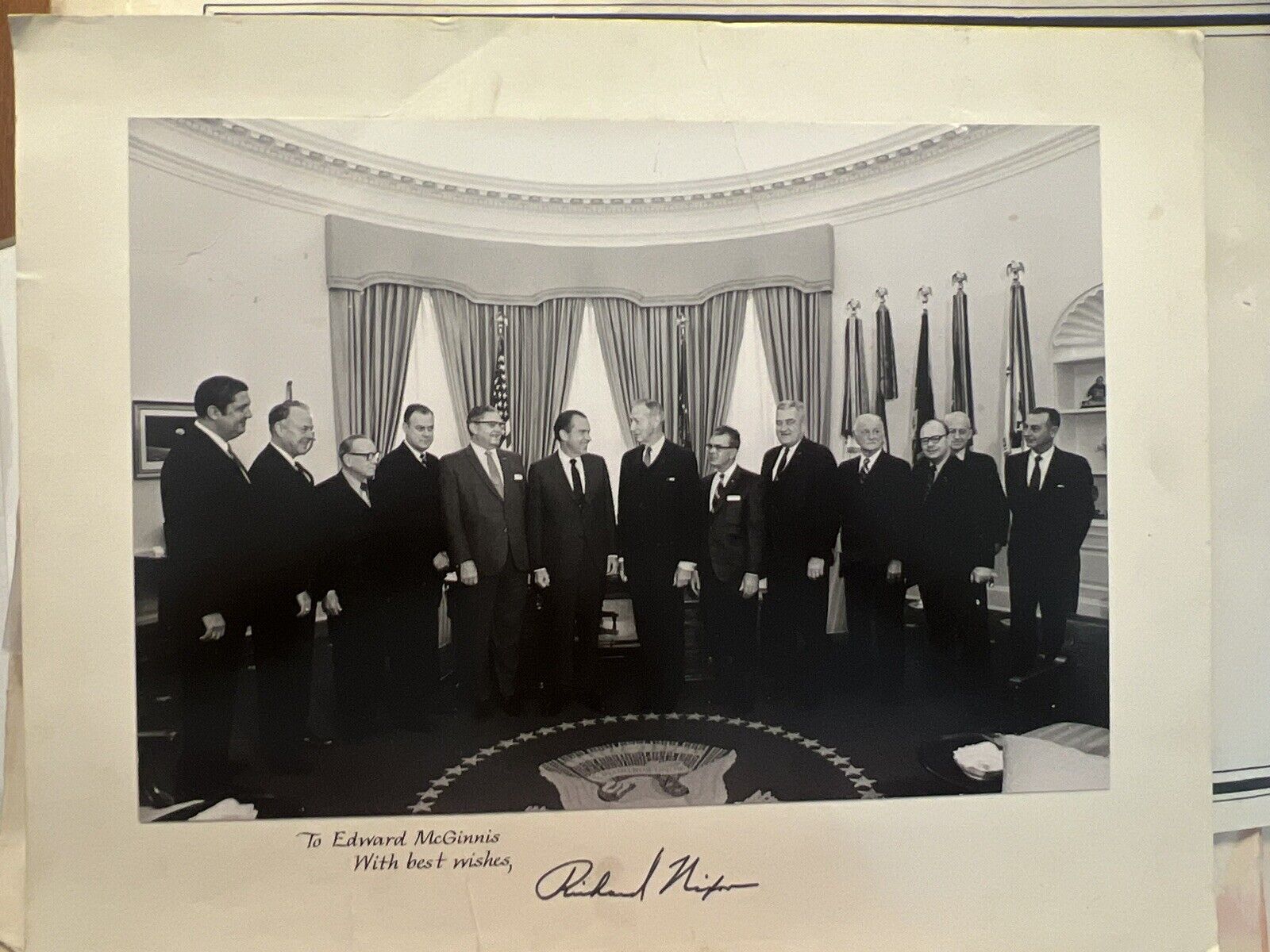 President Richard Nixon Signed B&W Commissioners Photo w/Major Gen Adams Letter