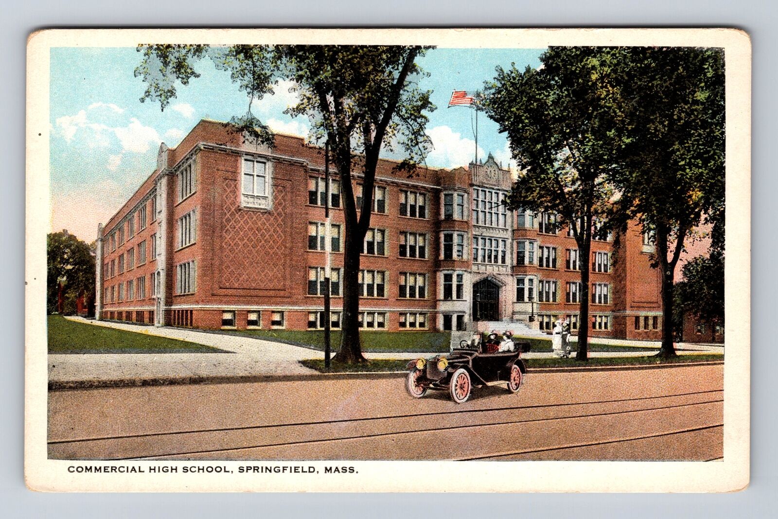 Springfield MA-Massachusetts, Commercial High School, Antique, Vintage Postcard