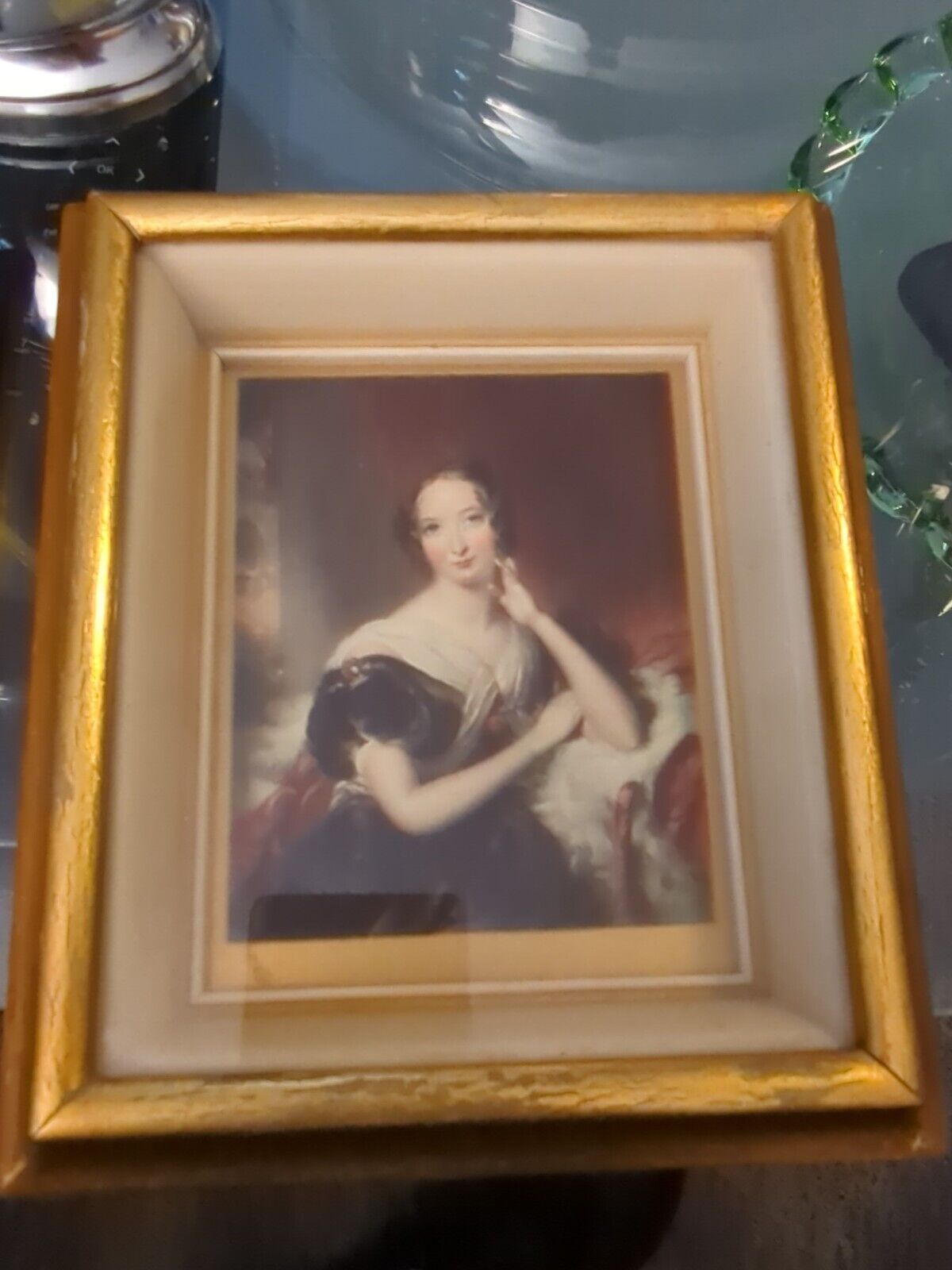 ANTIQUE ARTIST THOMAS HARGREAVES  PORTRAIT OF UNKNOWN LADY COLOR PRINT framed