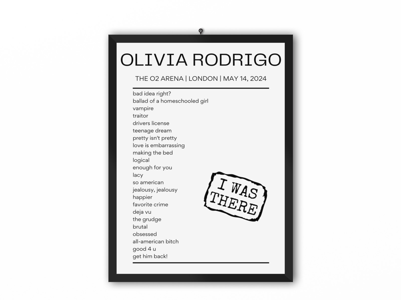 Olivia Rodrigo The O2 Arena London May 14, 2024 Replica Setlist