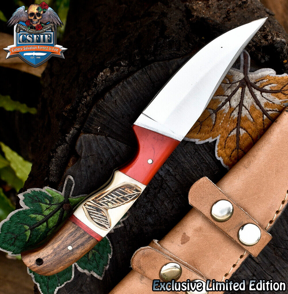 CSFIF Hand Forged Skinner Knife ATS-34 Steel Bone and Wood Wooden Bolster Hunter