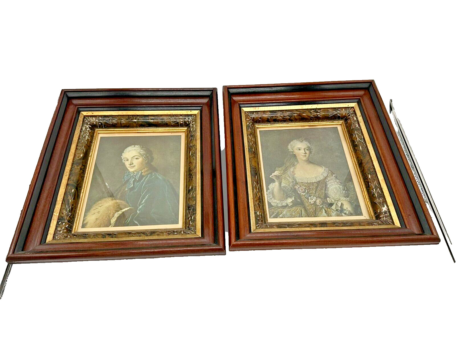 rare matching pair of Victorian deep walnut frames with gilt & faux  1870