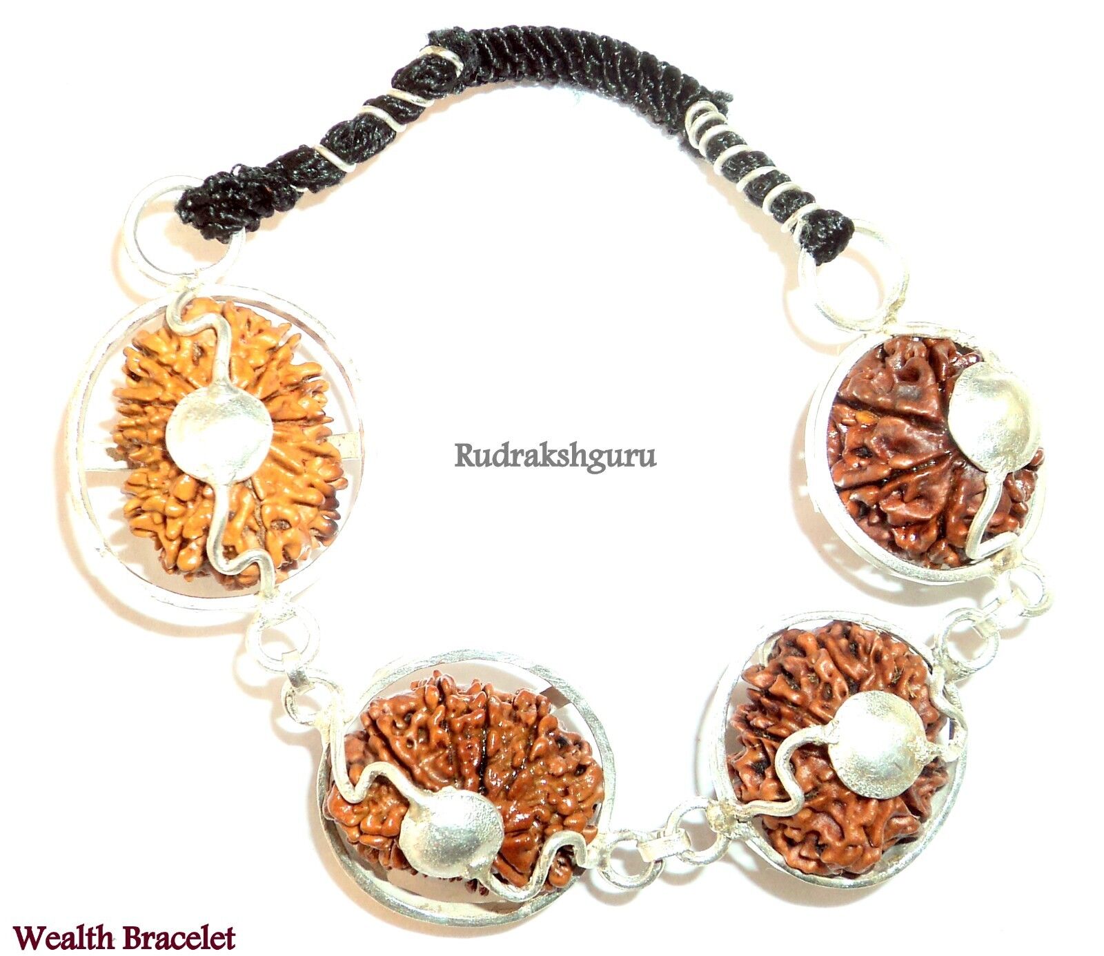 Wealth Bracelet / 7 + 9 +11 +13 Mukhi Rudraksha Of Nepal In Silver