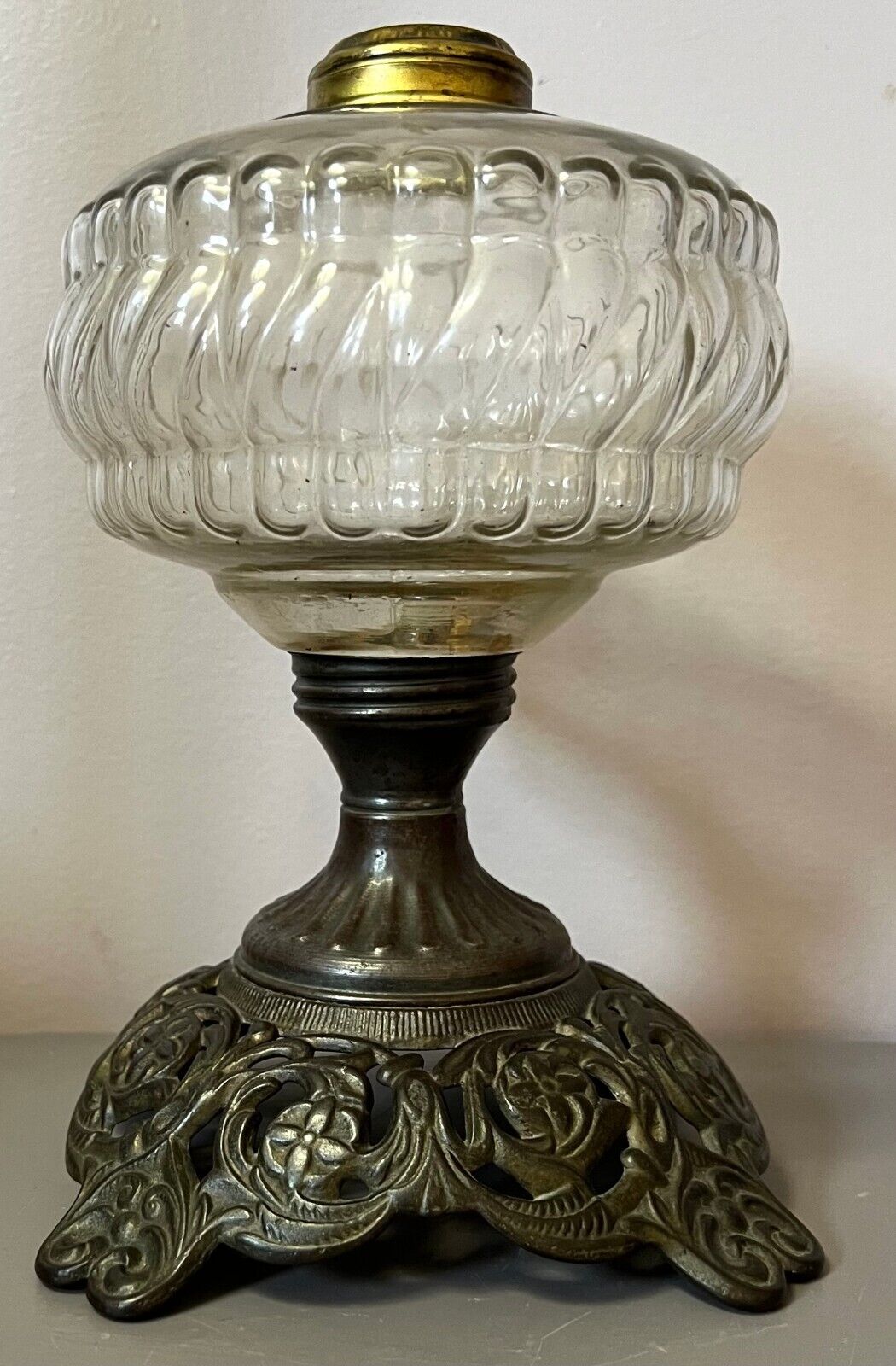 Vintage Glass & Metal Kerosene Oil Lamp