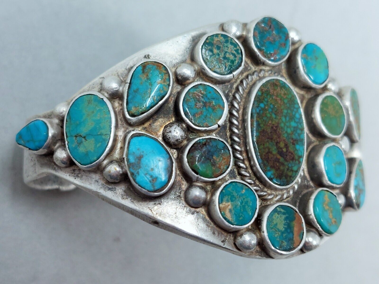 Classic Vintage Handwrought Navajo Silver Multi-stone Turquoise Cuff