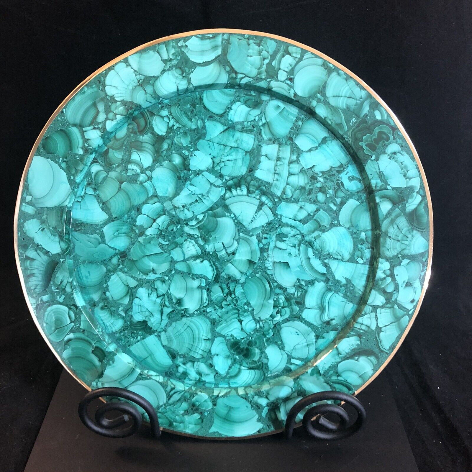 Green Handmade MALACHITE CRYSTAL Round  Plate Gemstone Congo