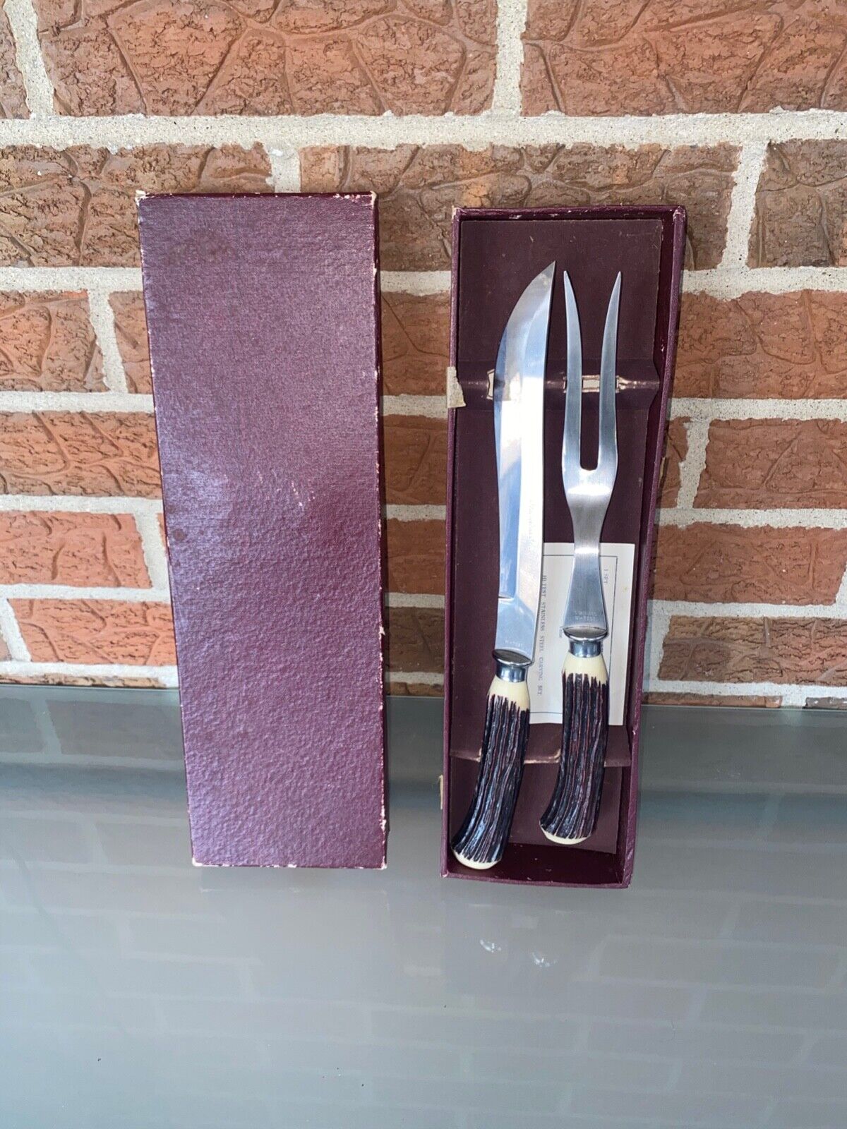 Vintage Japanese Carving Set Stainless Steel Knife & Fork with Box 1950s
