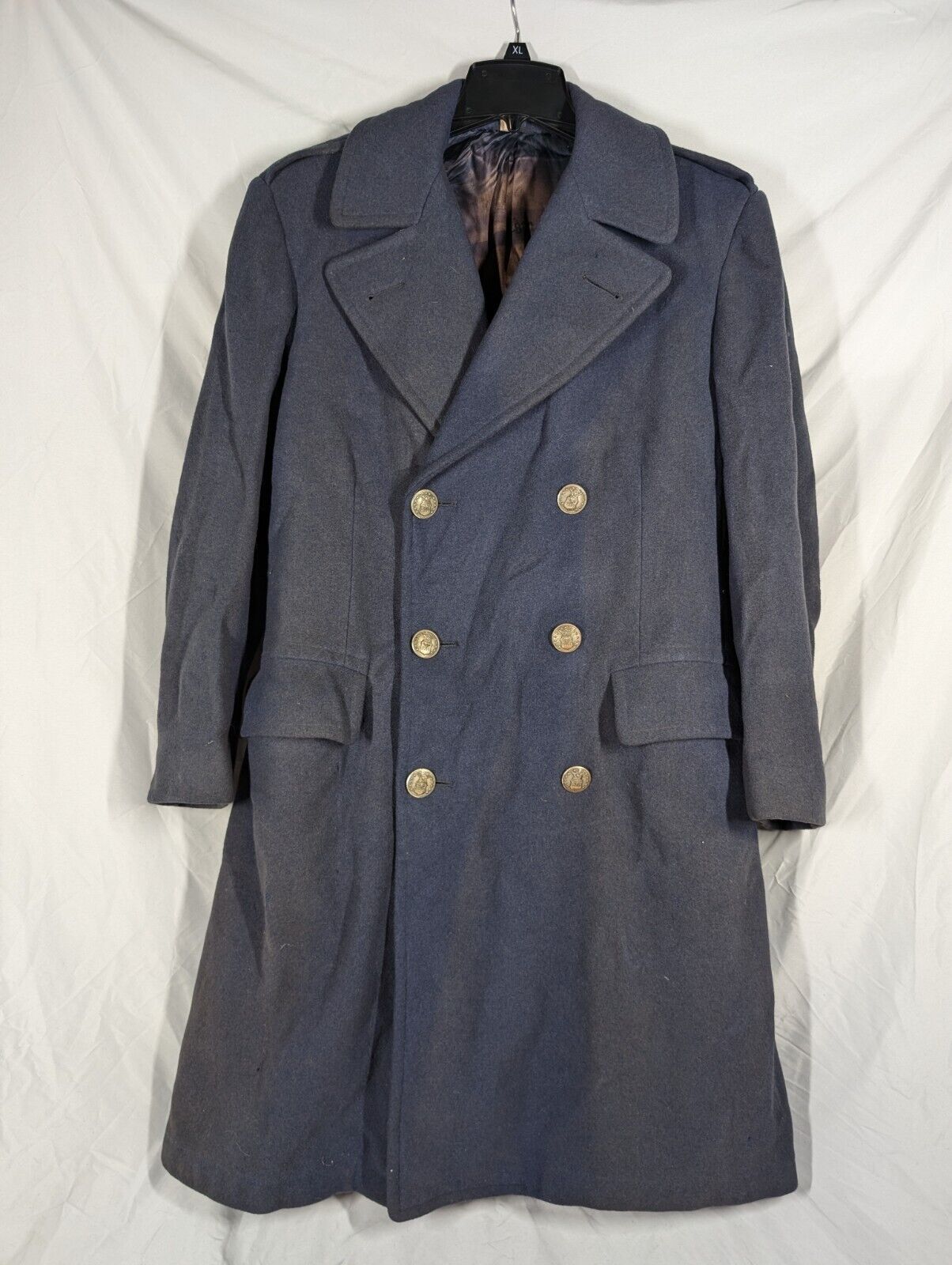 Vintage US Air Force Coat Korean War 1950s Blue 100% Wool USAF Overcoat 37R