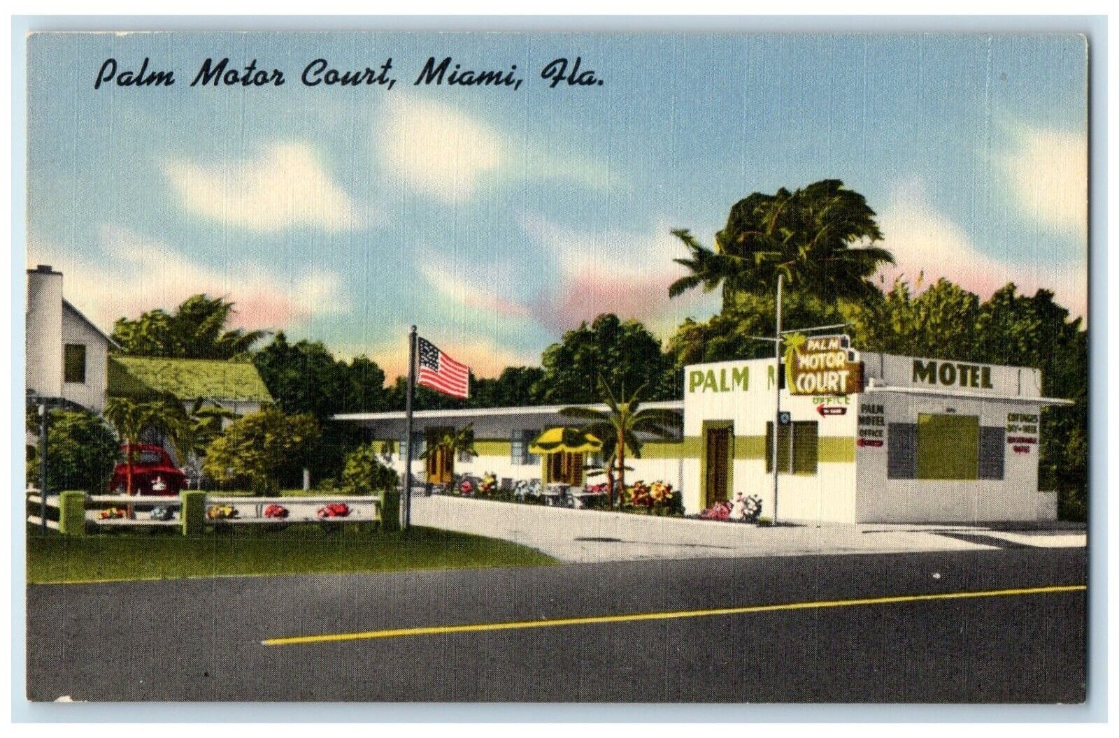 c1940 Palm Motor Court Tamiami Trail Exterior Building Miami Florida FL Postcard