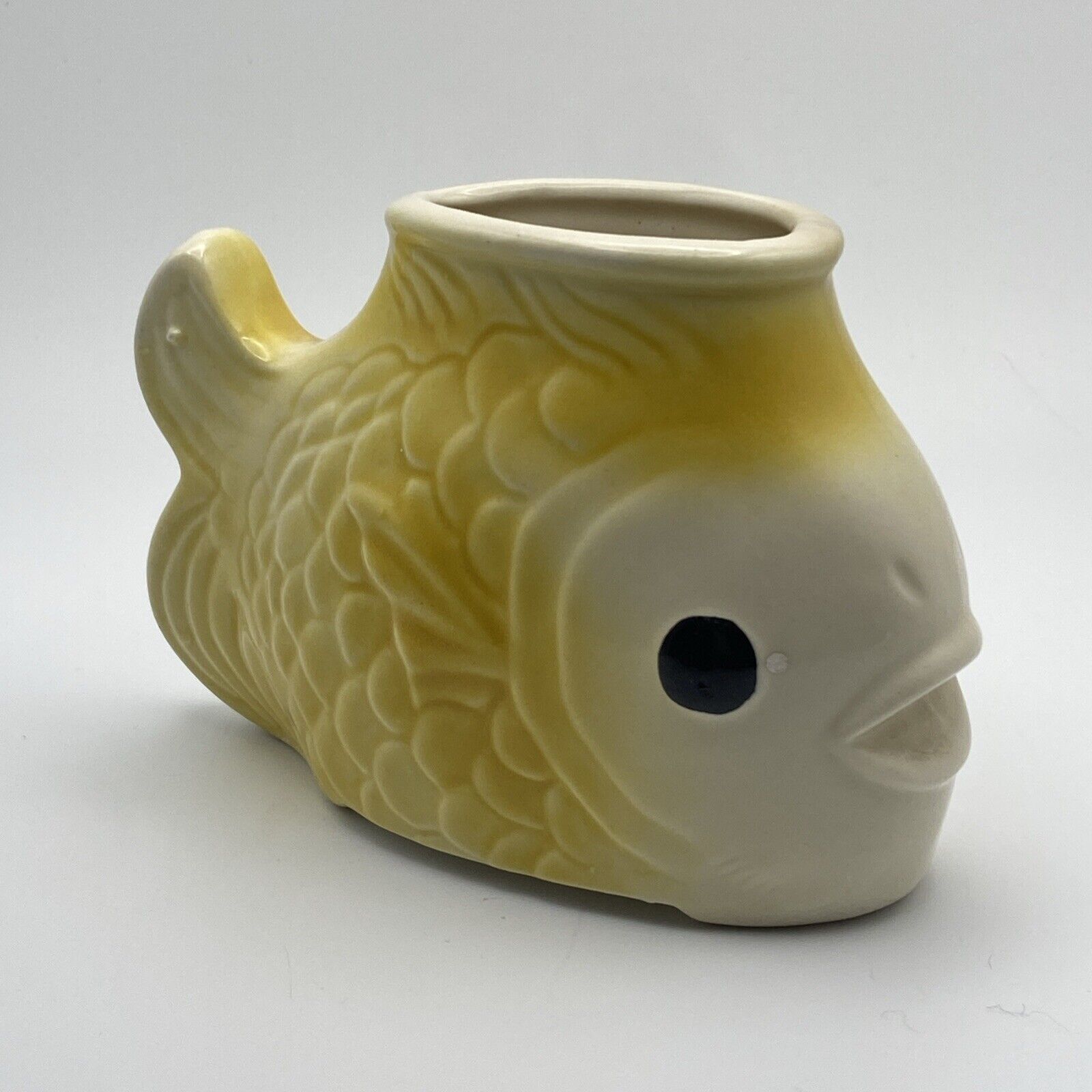 Vintage Ceramic Yellow Fish Vase Planter
