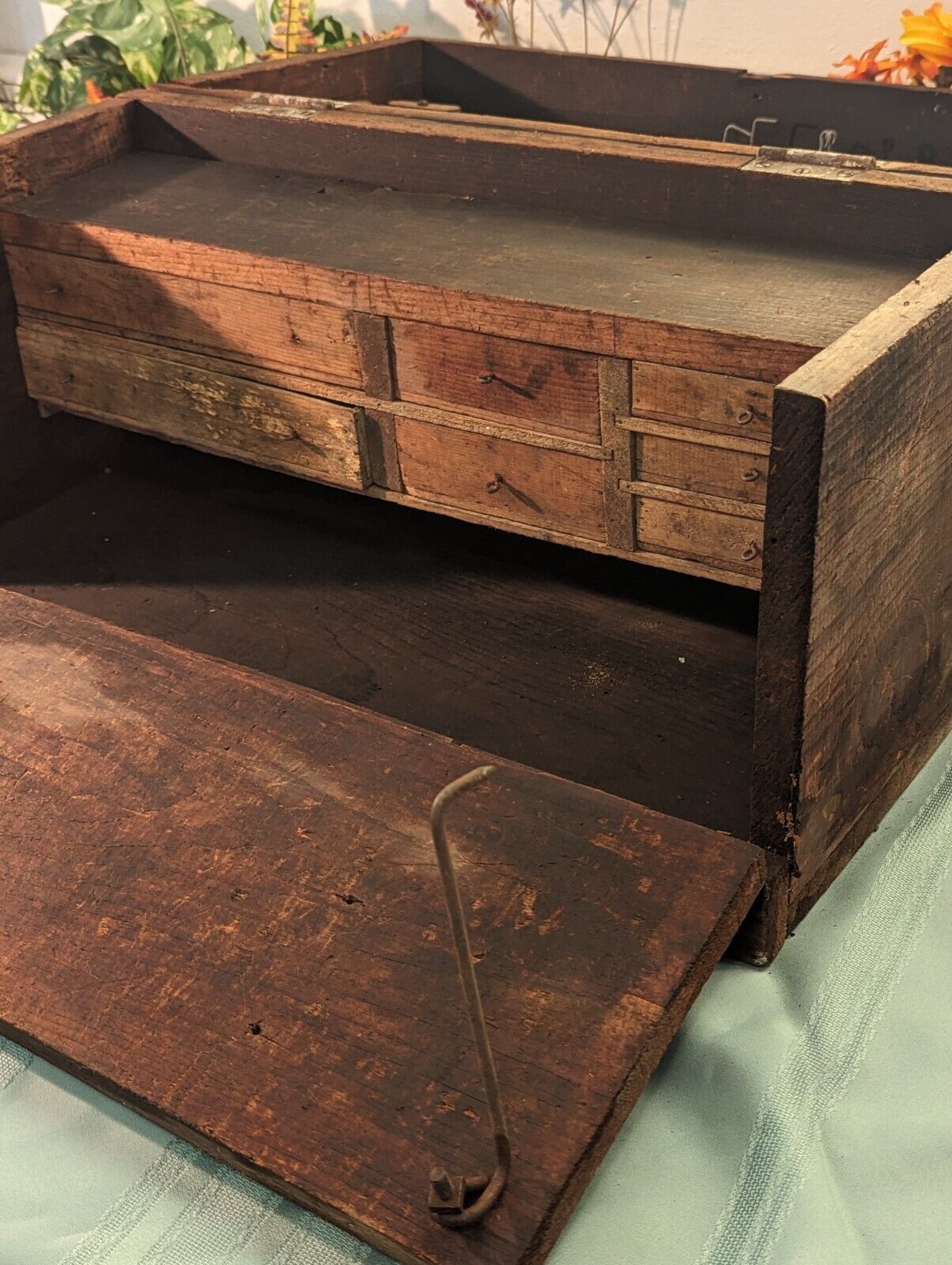 Antique Tool Box Chest Machinists Old Vintage Wood 6 Draws Carpenters Drop Side 