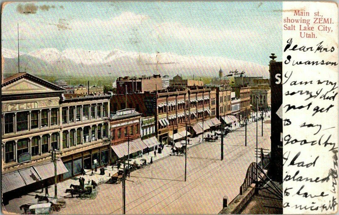 1906. MAIN ST. SHOWING ZEMI, SALT LAKE CITY, UTAH. POSTCARD DB20