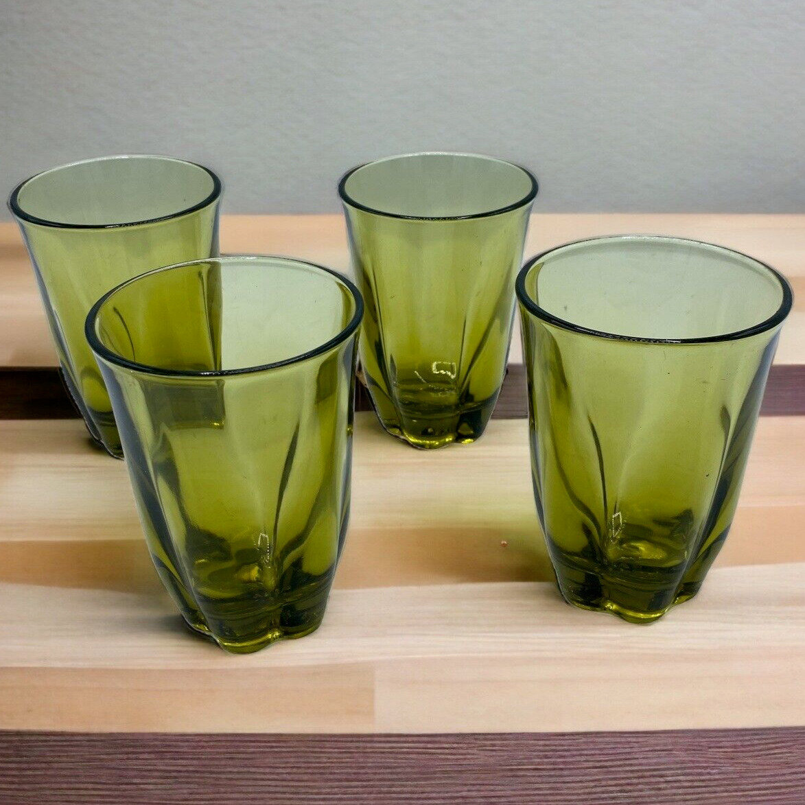 Vtg Duncan Miller Canterbury Pattern Avocado Green Pressed Juice Glass Set of 4