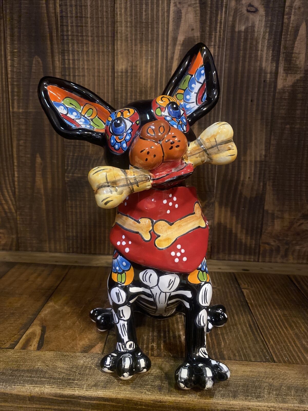 Mexican Talavera Dog Animal Chihuahua Day Of The Dead Figure Pottery Art  12\