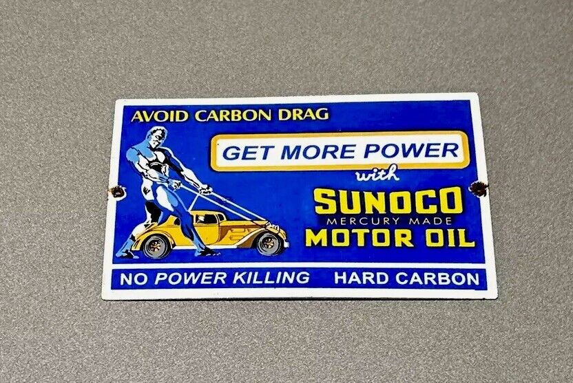 VINTAGE 12” SUNOCO SALES SERVICE PORCELAIN SIGN CAR GAS OIL TRUCK
