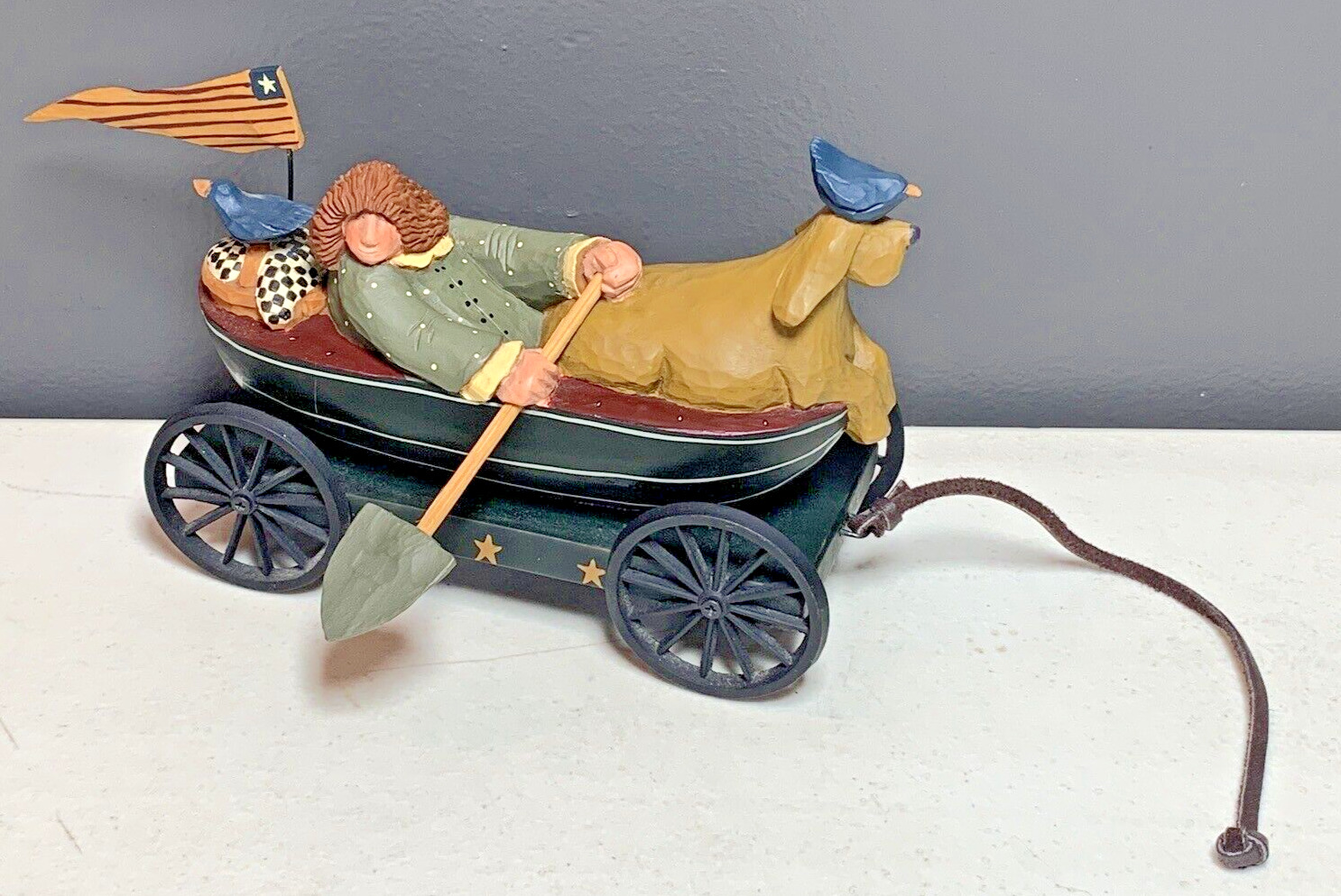 Williraye Studio WW2747 Americana Theme Figurine Wagon Lady Dog Flag 1999