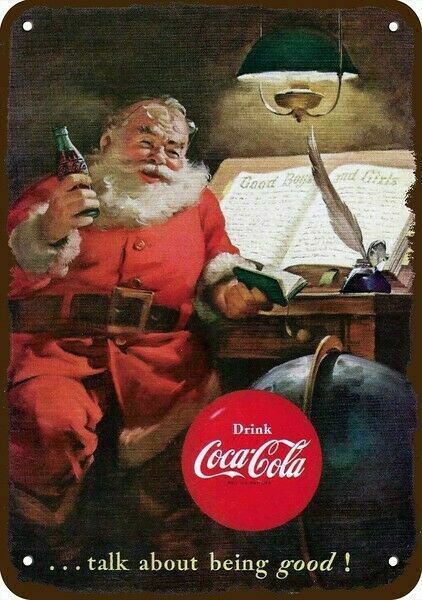 1951 SANTA CLAUS COCA-COLA CHRISTMAS Vintage-Look DECORATIVE REPLICA METAL SIGN