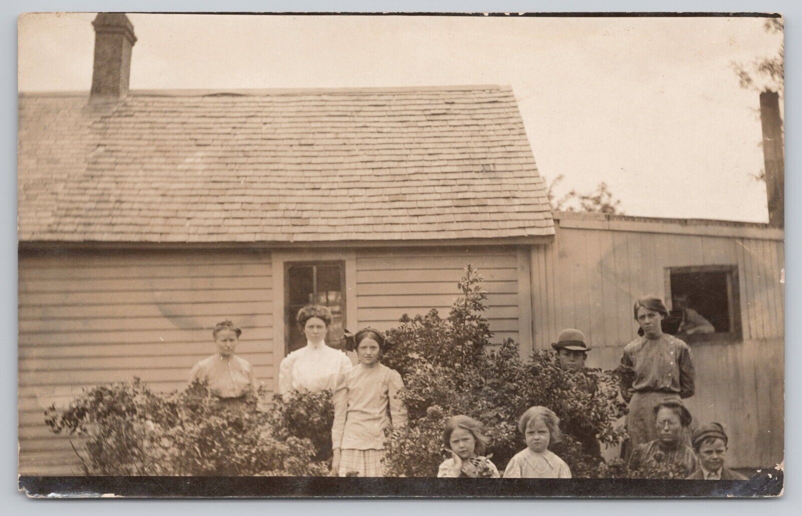 Postcard Portrait of Family in Front of House, Vintage RPPC