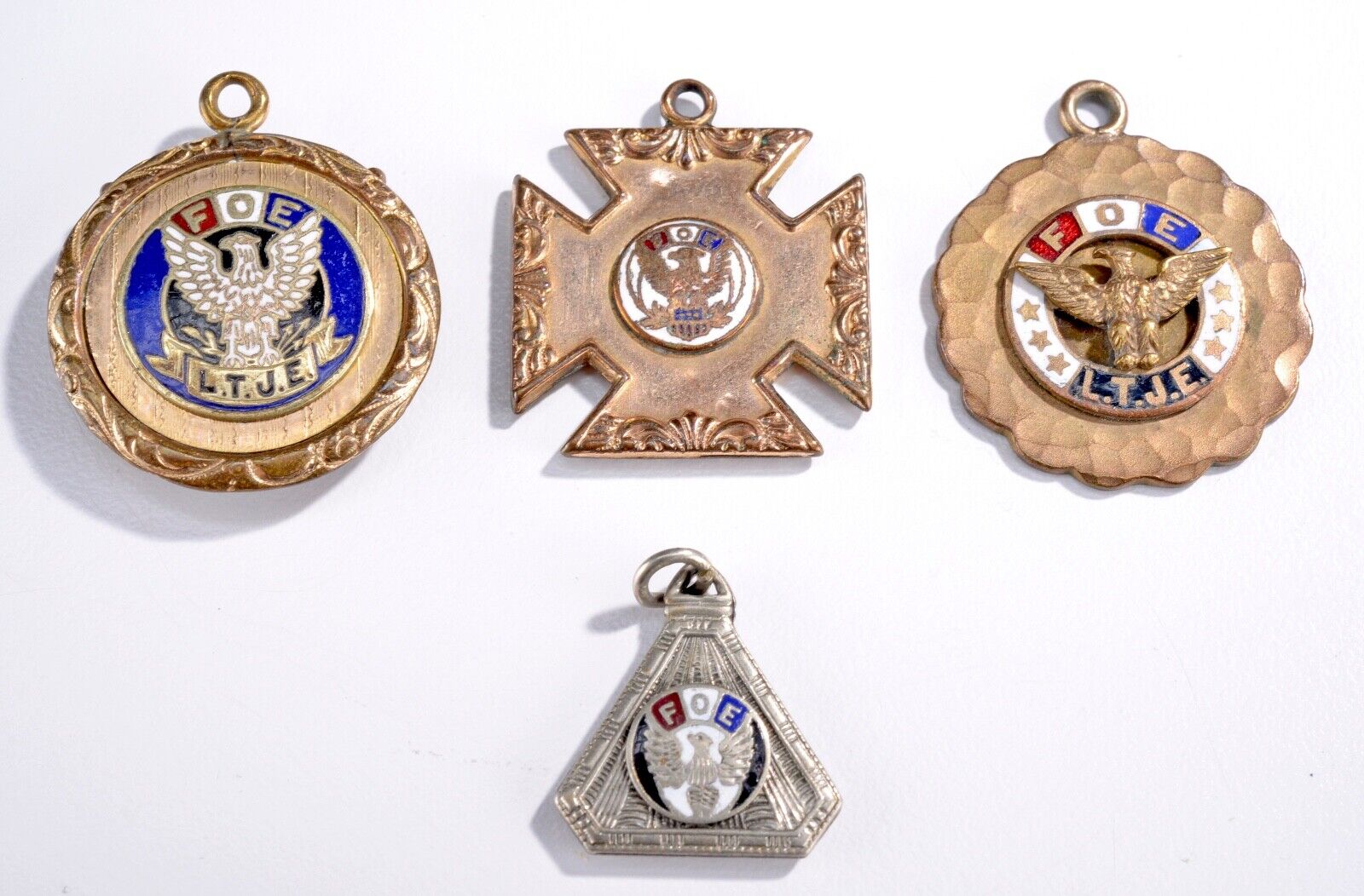 Vintage 1930-50's F.O.E. Fraternal Order Of Eagles Necklace Gold Enamel Pendants