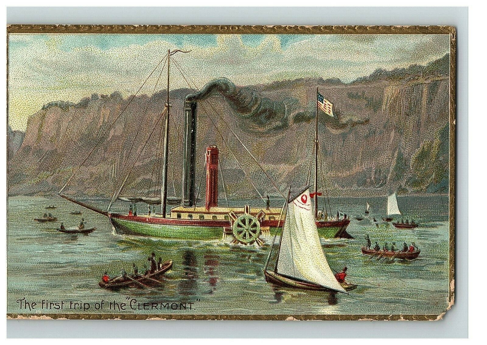 1909 Postcard The First Trip Of The Clermont Raphael Tuck & Sons Steam Ship Boat