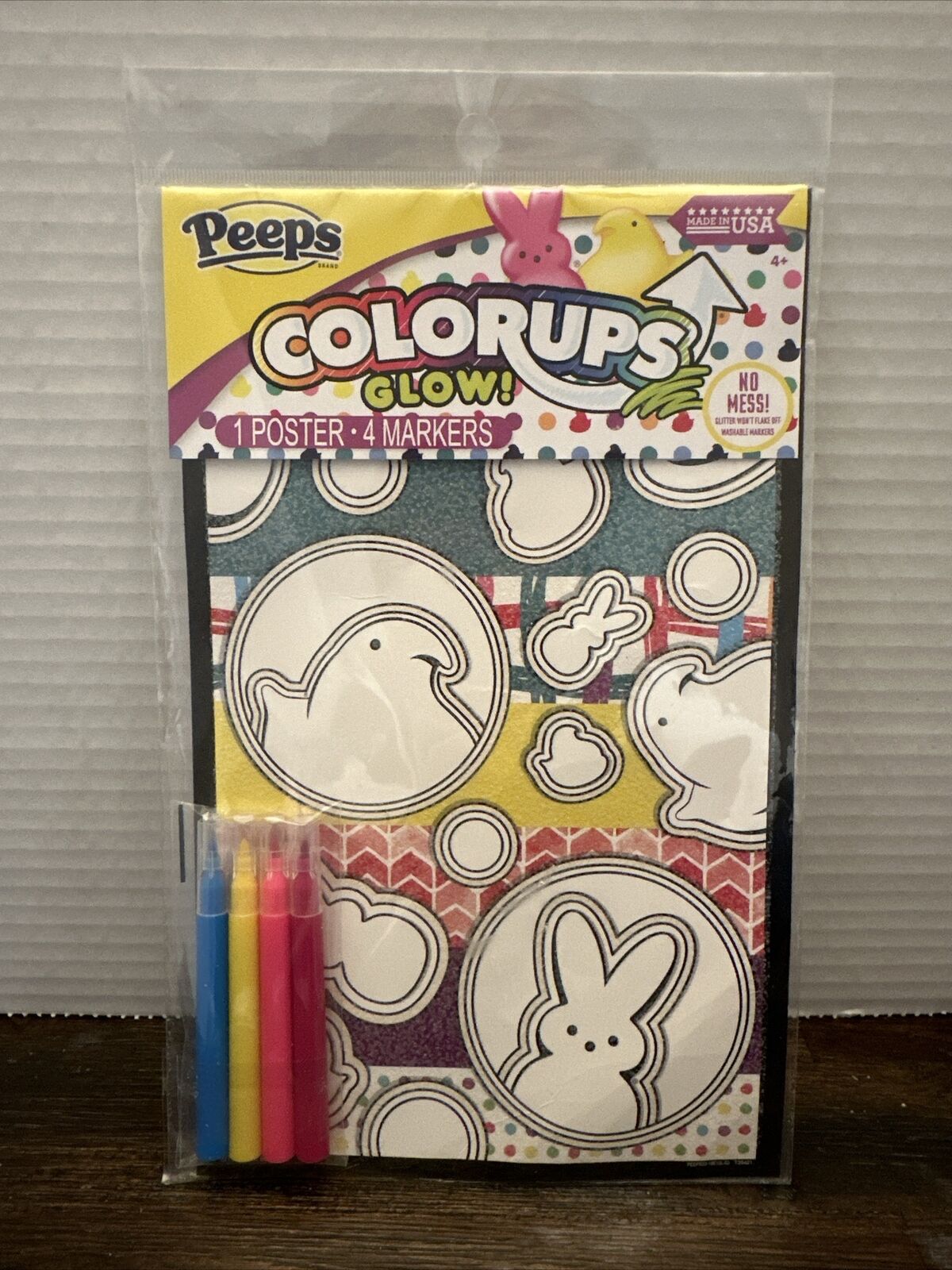 NEW PEEPS Just Born COLORUPS GLOW GLITTER POSTER with 4 MARKERS Fun Easter Craft