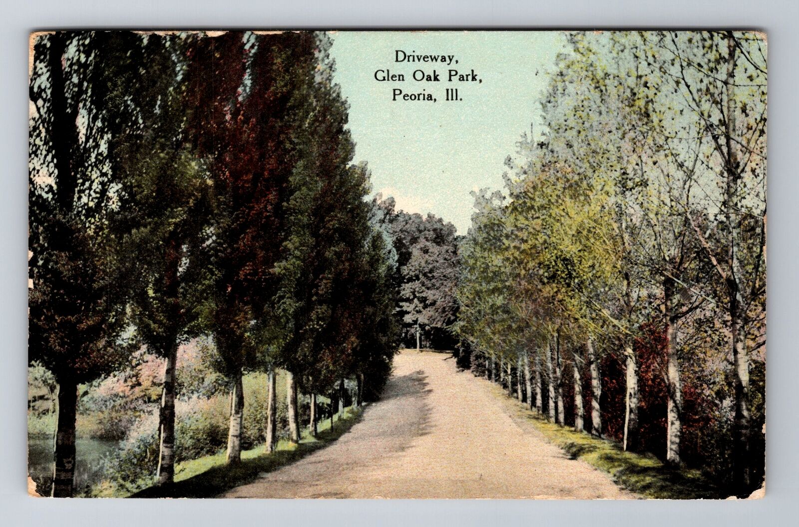 Peoria IL-Illinois, Glen Oak Park Driveway, c1913 Vintage Souvenir Postcard