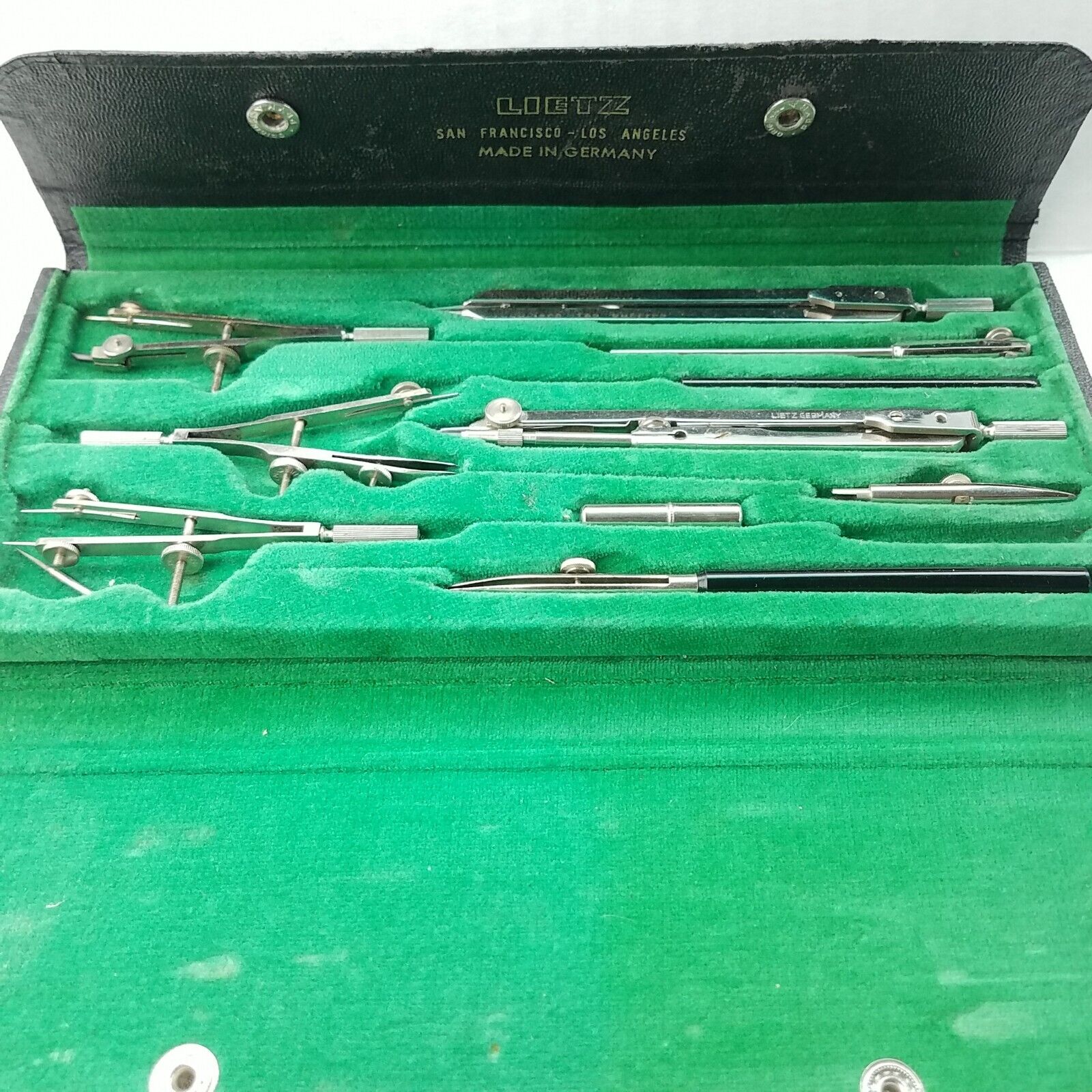 Lietz Model 1969 Dividers Drafting Tools Set With Leather Storage Case Germany