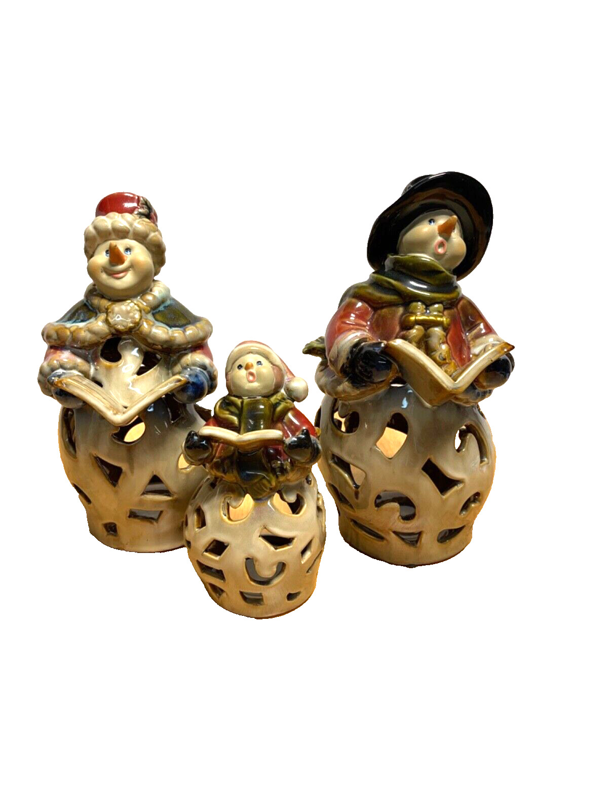 Kirkland\'s Glazed Ceramic Tea Light Set Snowman Family
