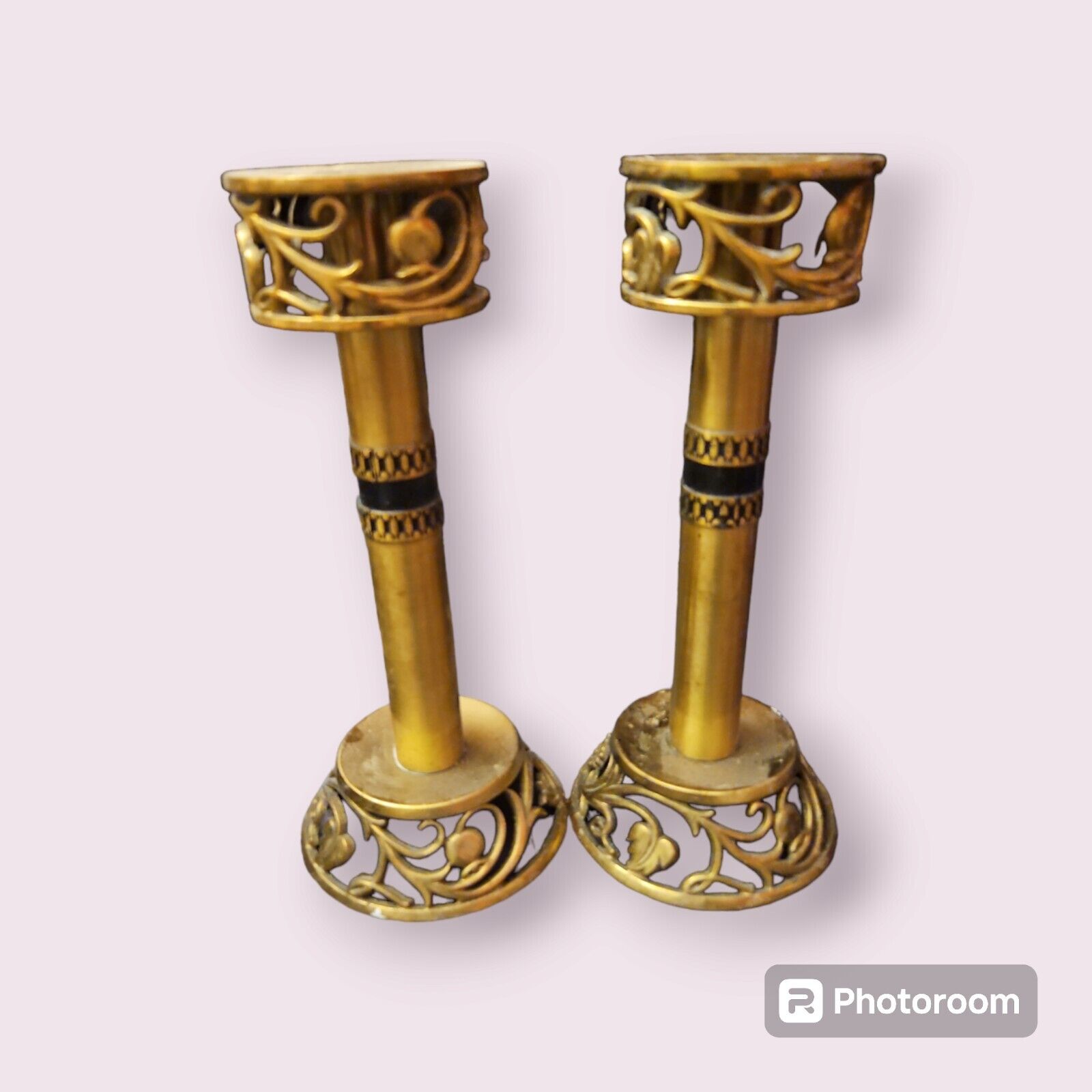 Vintage Pair Candlesticks Oppenheim Bronze Candle Shabbat From Israel