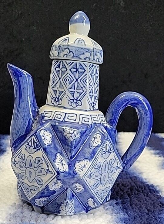 Vintage Collectible White & Blue China Handpainted Traditional Porcelain Teapot
