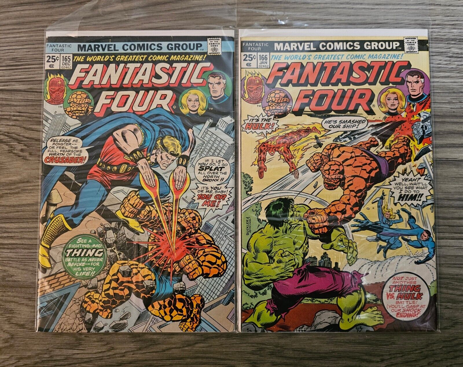 Fantastic Four #165 & 166 Hulk Vs Thing Key Marvel Comics Lot Of 2 1975 VF 