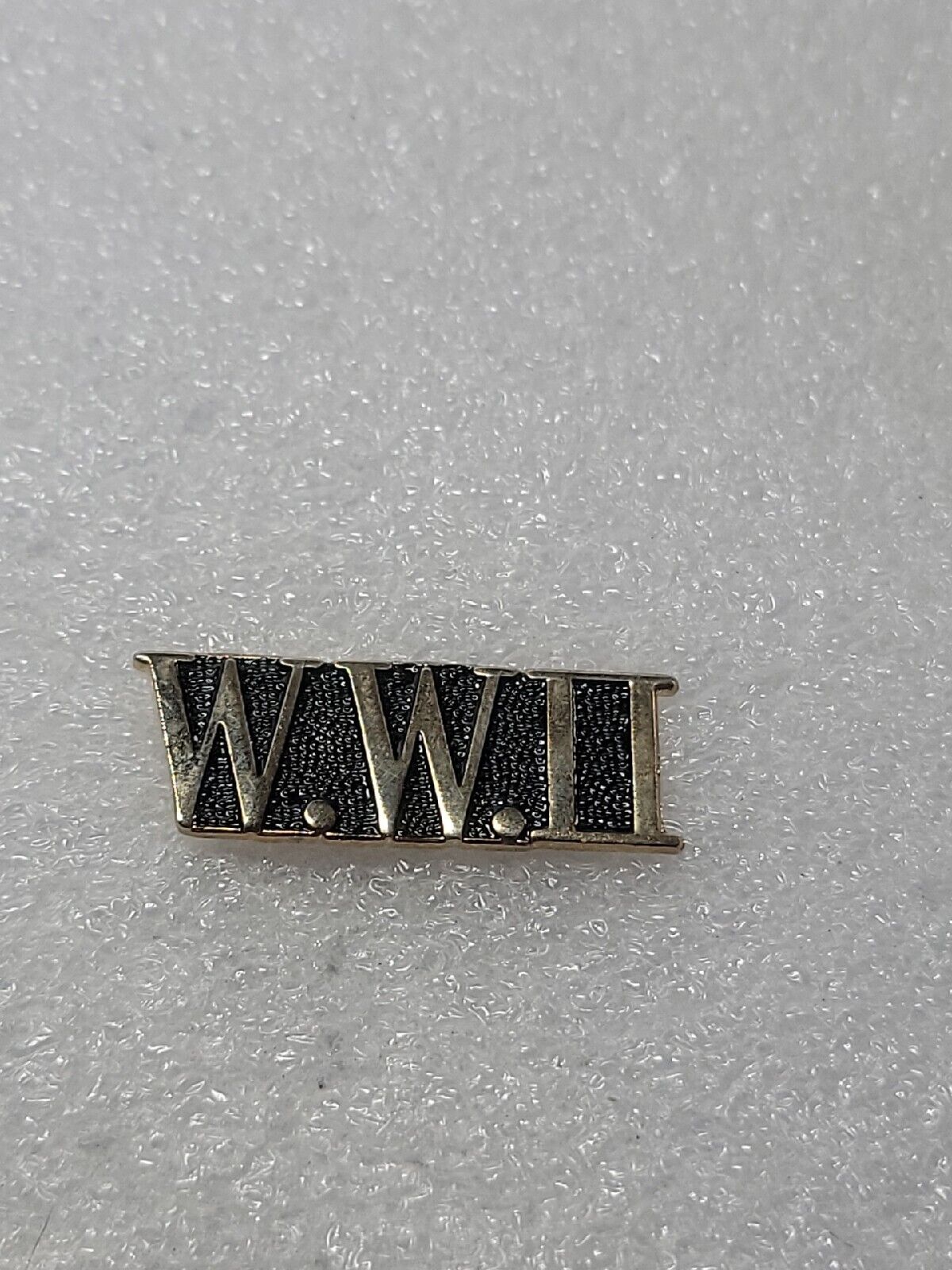 W.W.II Letters Gold Tone Script Lapel Pin Gold Toned Dual Post Clutch Back