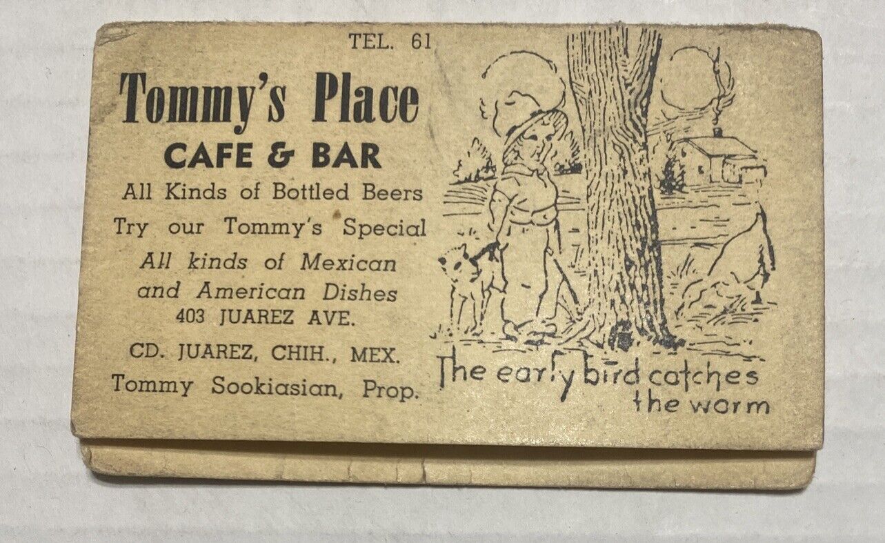 Vintage Business Card Tommy\'s Place Cafe & Bar Juarez Mexico Margarita Origins