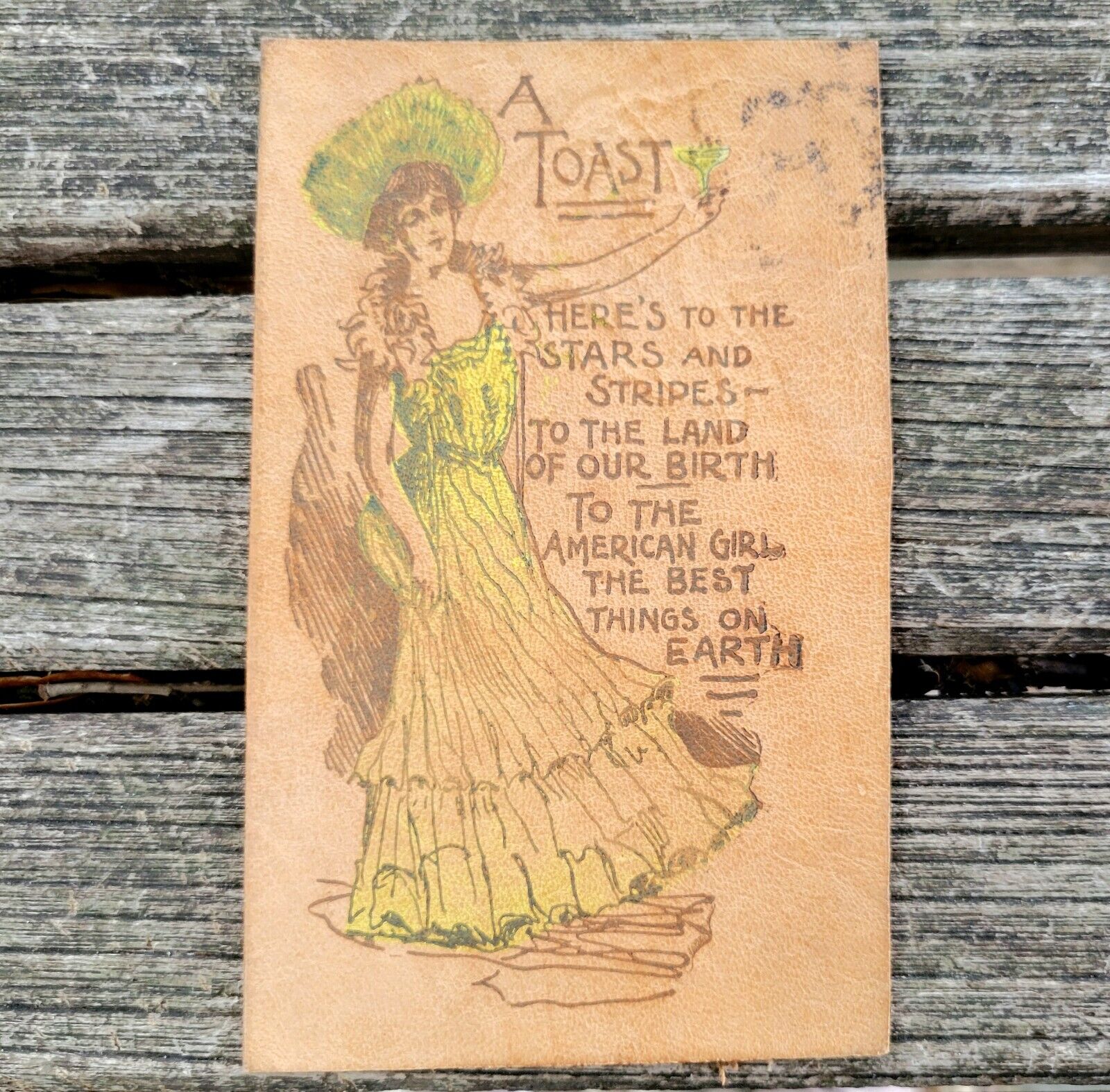1906 Patriotic Toast American Girl Leather Postcard Washington 2c Shield Stamp R