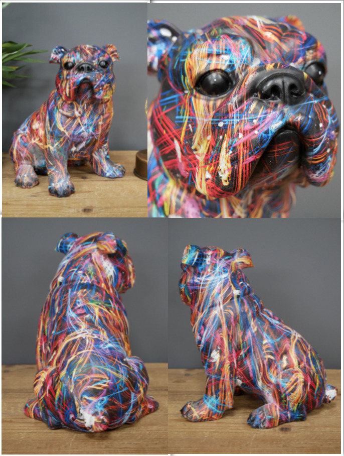 Large 22cm colourful painted Bulldog lover gift ornament sculpture decoration