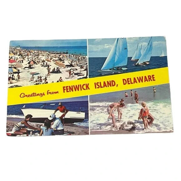 Postcard Greetings From Fenwick Island Delaware Banner Multi-view Vintage A269