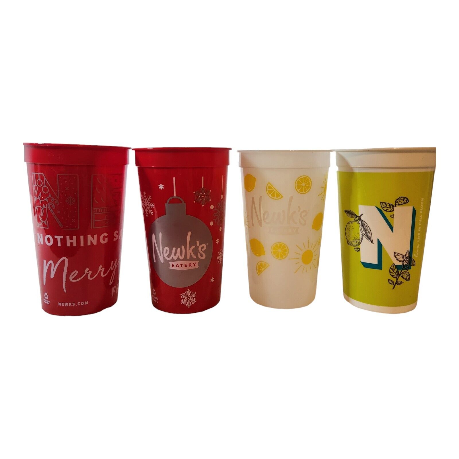 Newk's Eatery Collectible Cups Set of 4 2017 & 2022 Christmas Spring Lemons