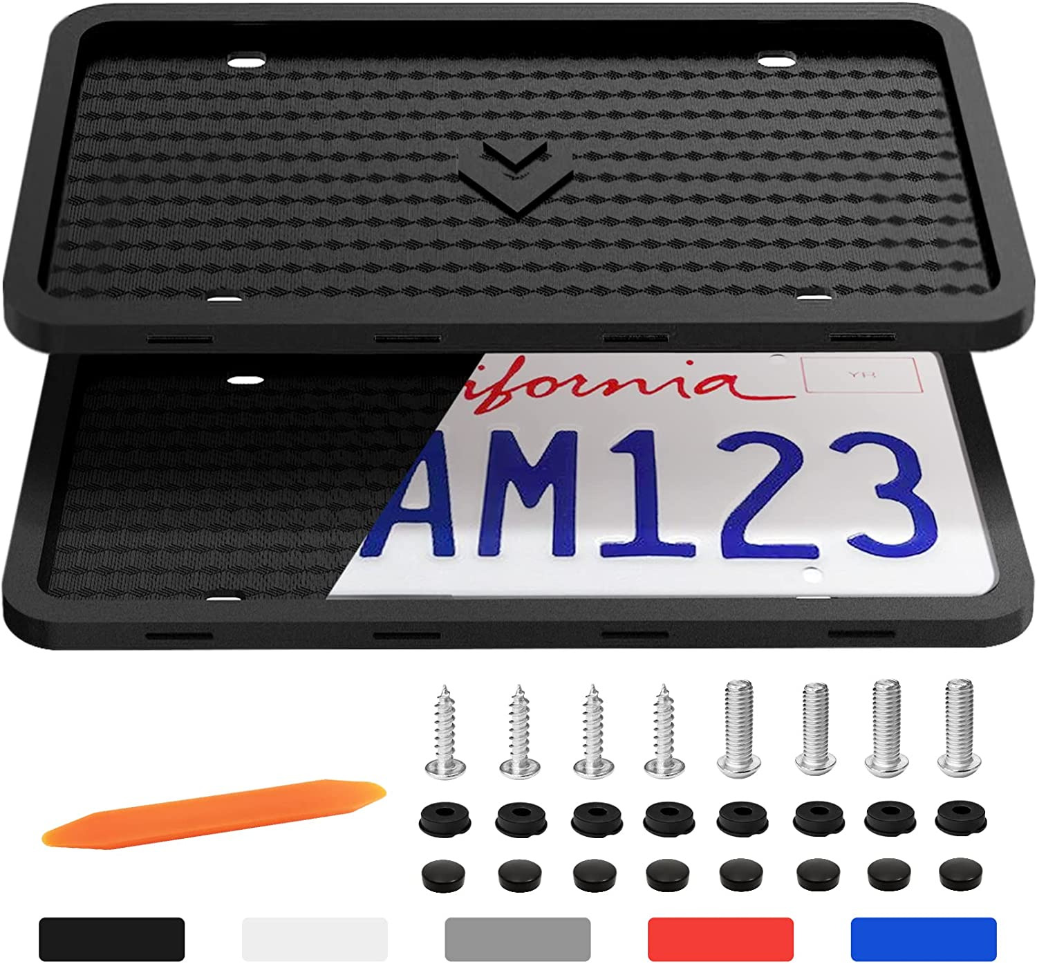Silicone License Plate Frames 2 PCS for US Standard Car, Rattle-Proof and Easy I
