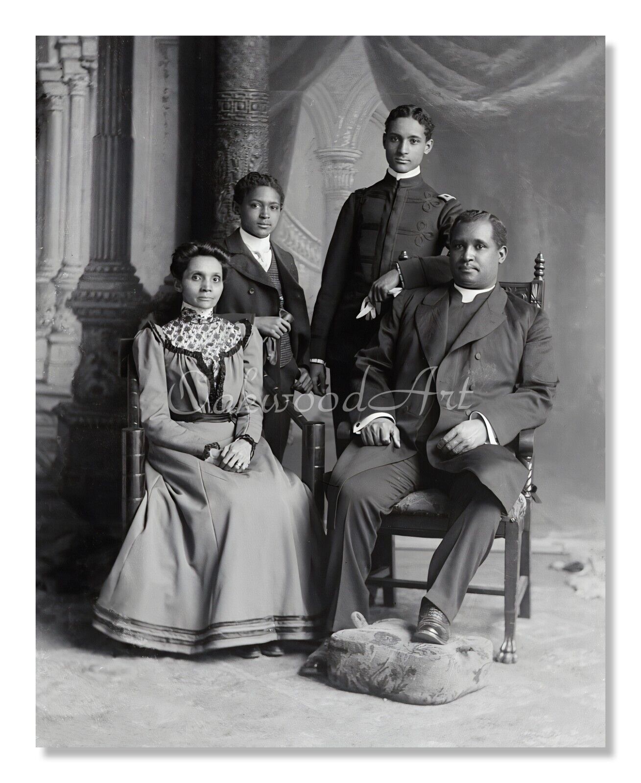 Black Victorian Mother, Father & Sons Studio Portrait, Vintage Photo Reprint