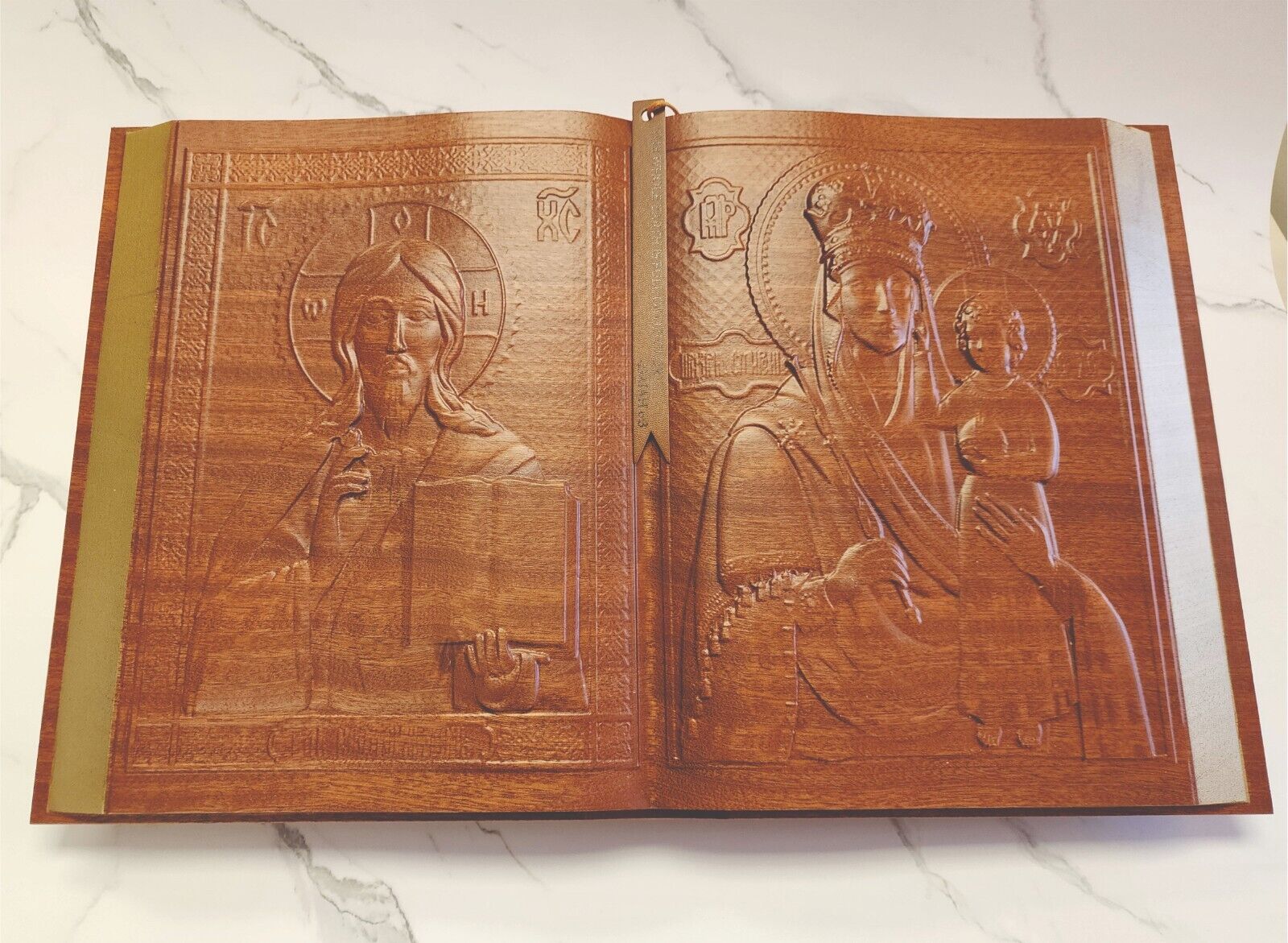 Mahogany Wood Carving Desk Decoration, Religious Book with plexi stand