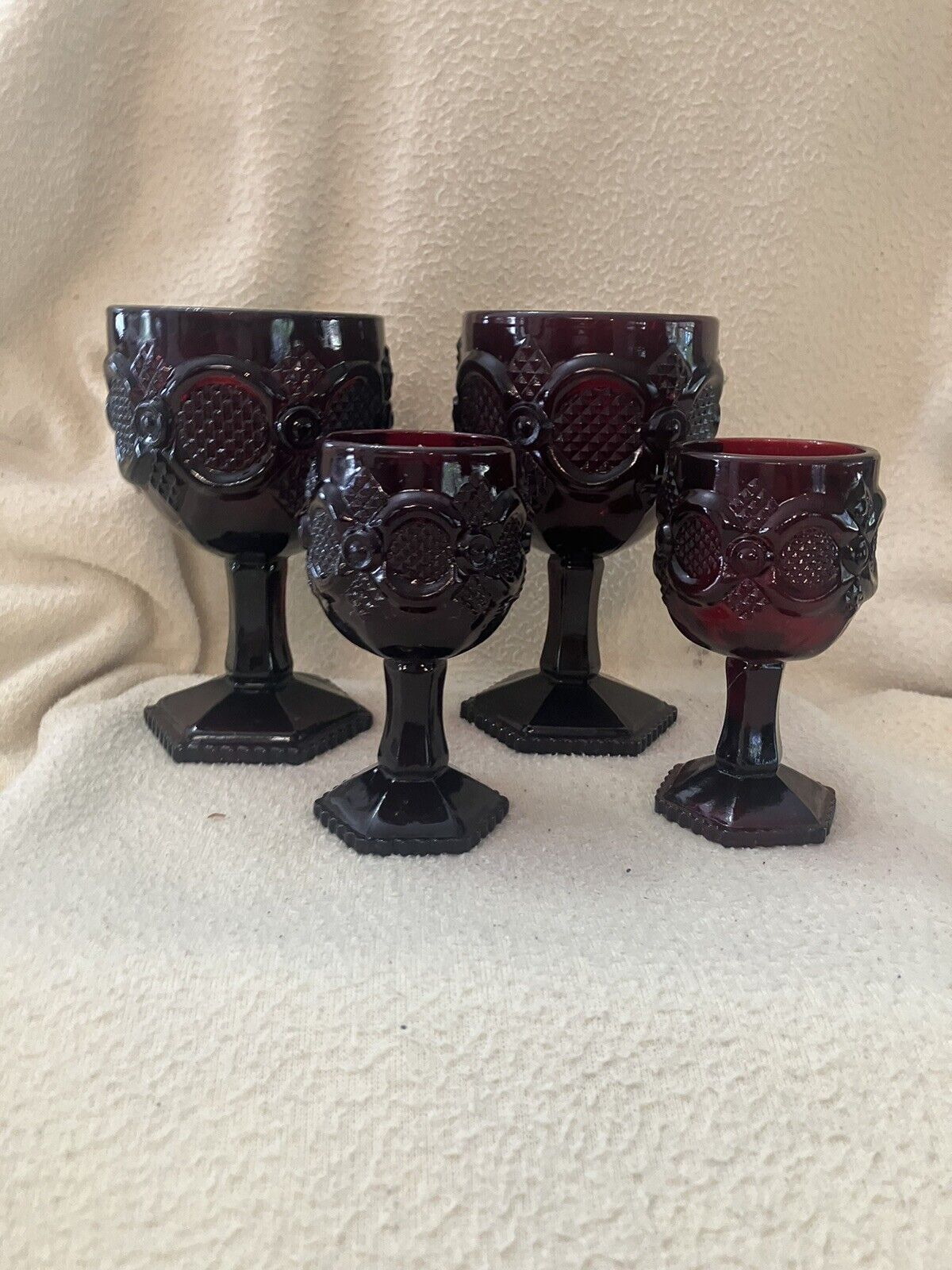 Set Of 4 - Vintage Avon 1876 Cape Cod Collection Ruby Red Glasses