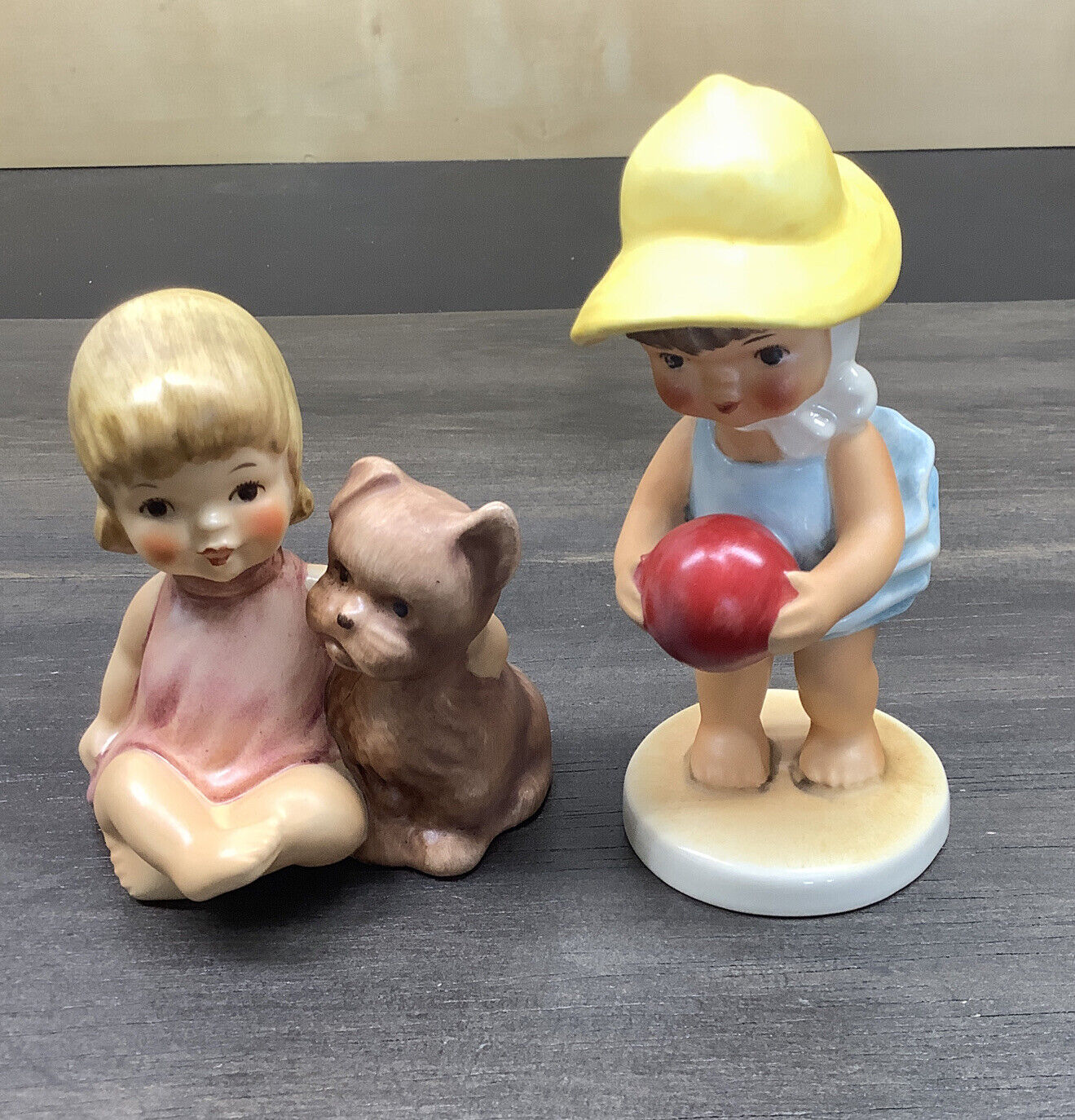 Goebel Beach Babies Figurine BABY GIRL with DOG And Baby Gril With Ball Germany