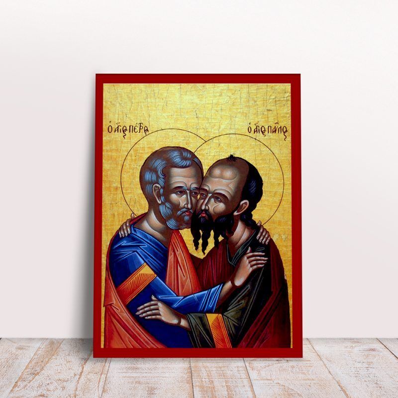 Saint Paul and Peter Greek byzantine orthodox icon handmade