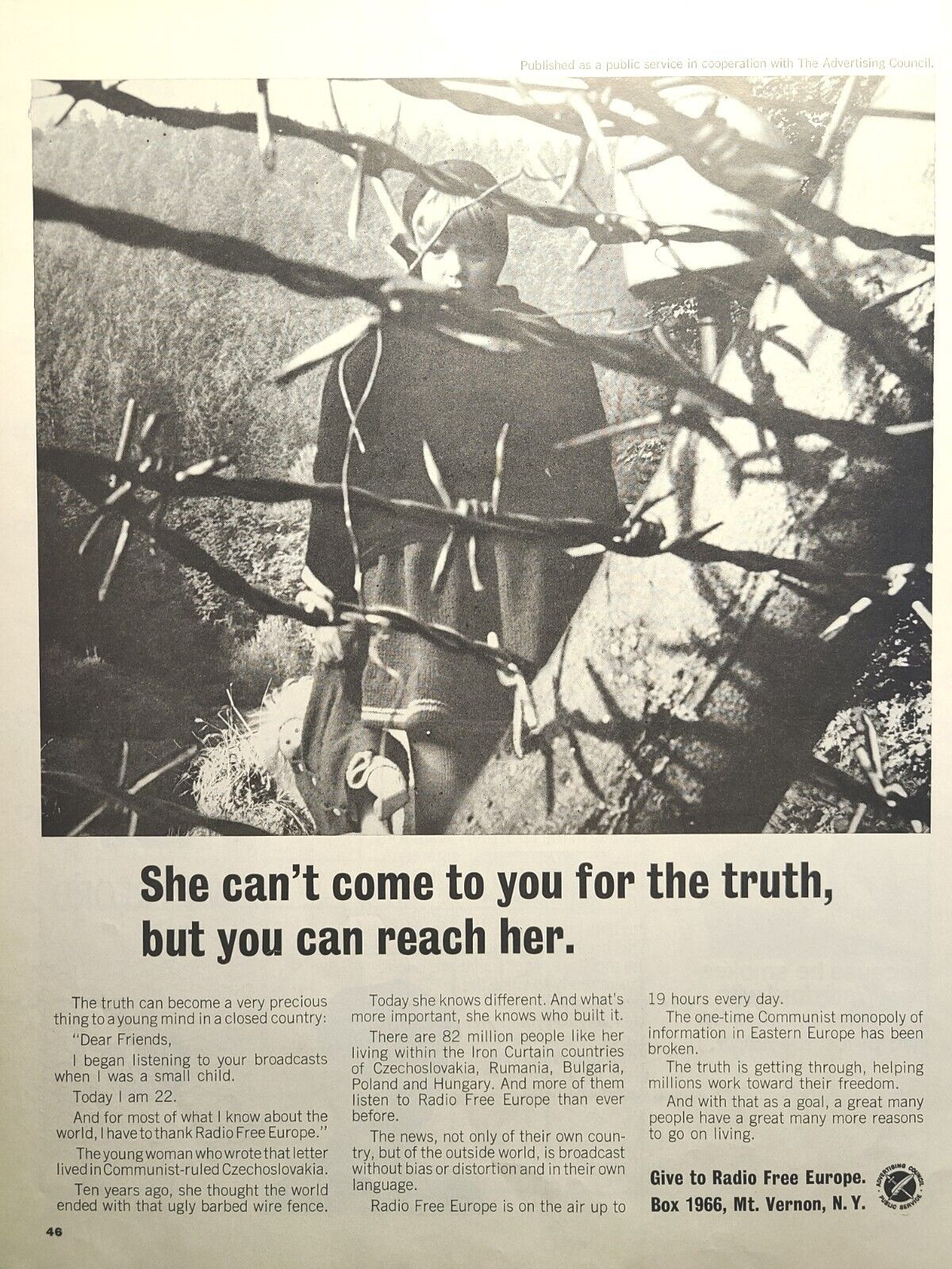 Radio Free Europe Broadcasts Behind Communist Iron Curtain Vintage Print Ad 1966
