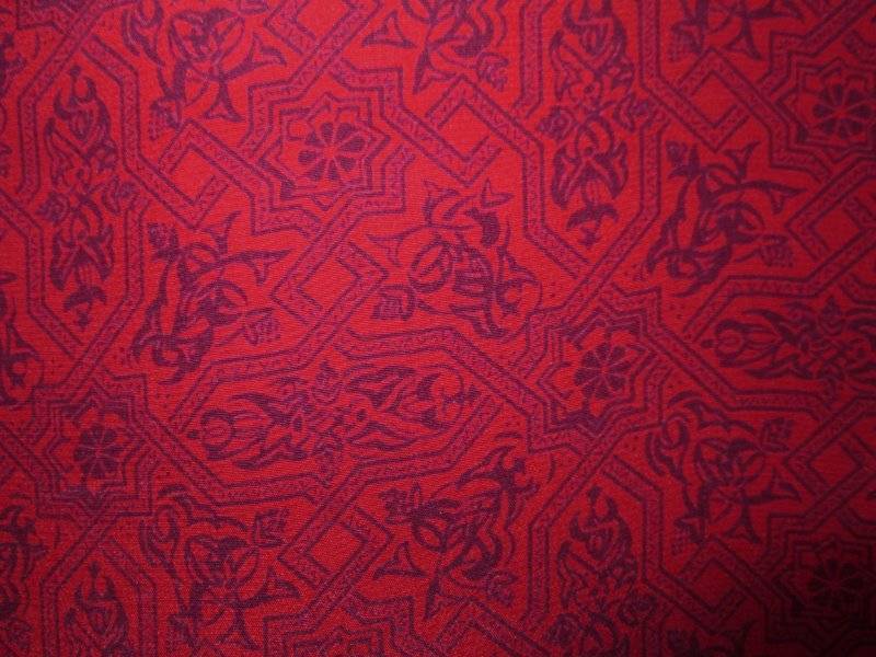 Vintage Fabric 100% Silk Slinky Dark Red Background Dark Navy Print Links 46x241