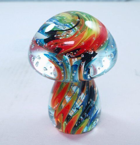 M Design Art Hand Blown Huge Rainbow Colorful Layer Mushroom Glass Paperweight