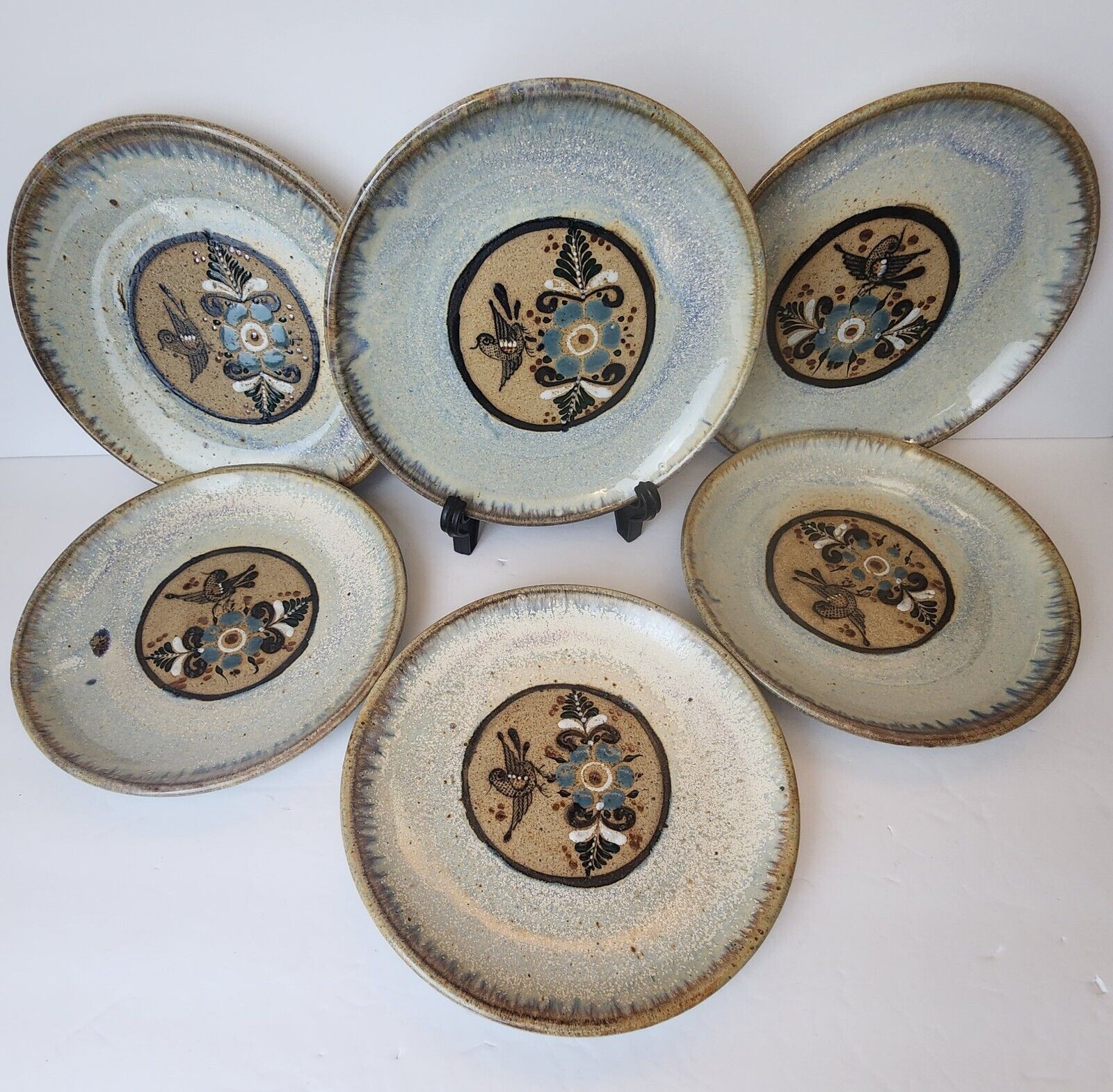 Vintage Netzi Tonala Mexican Pottery Handmade/Handpainted Plate - Set of 6