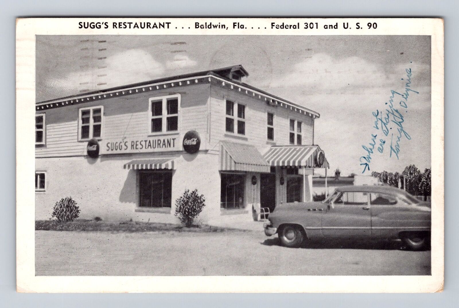 Baldwin FL-Florida, Sugg\'s Restaurant Coca-Cola Vintage c1952 Postcard