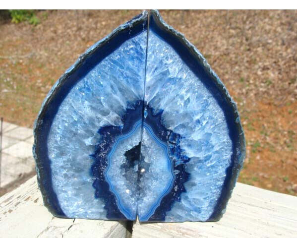 Agate Geode Blue Bookends-Exc Colors And Patterns-Druzy Centers-4 lbs 15 ounces
